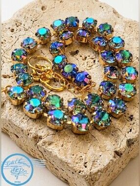 Lavender Iridescent Crystal Necklace in 14k Gold Ring